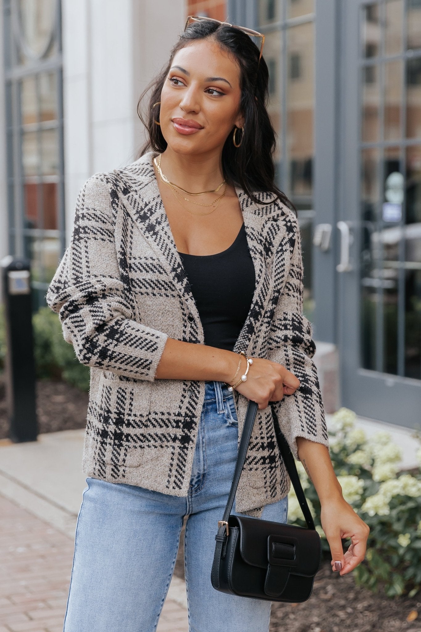 Black Plaid Button Up Sweater Jacket - Magnolia Boutique