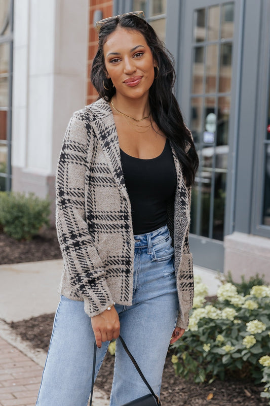 Black Plaid Button Up Sweater Jacket - Magnolia Boutique