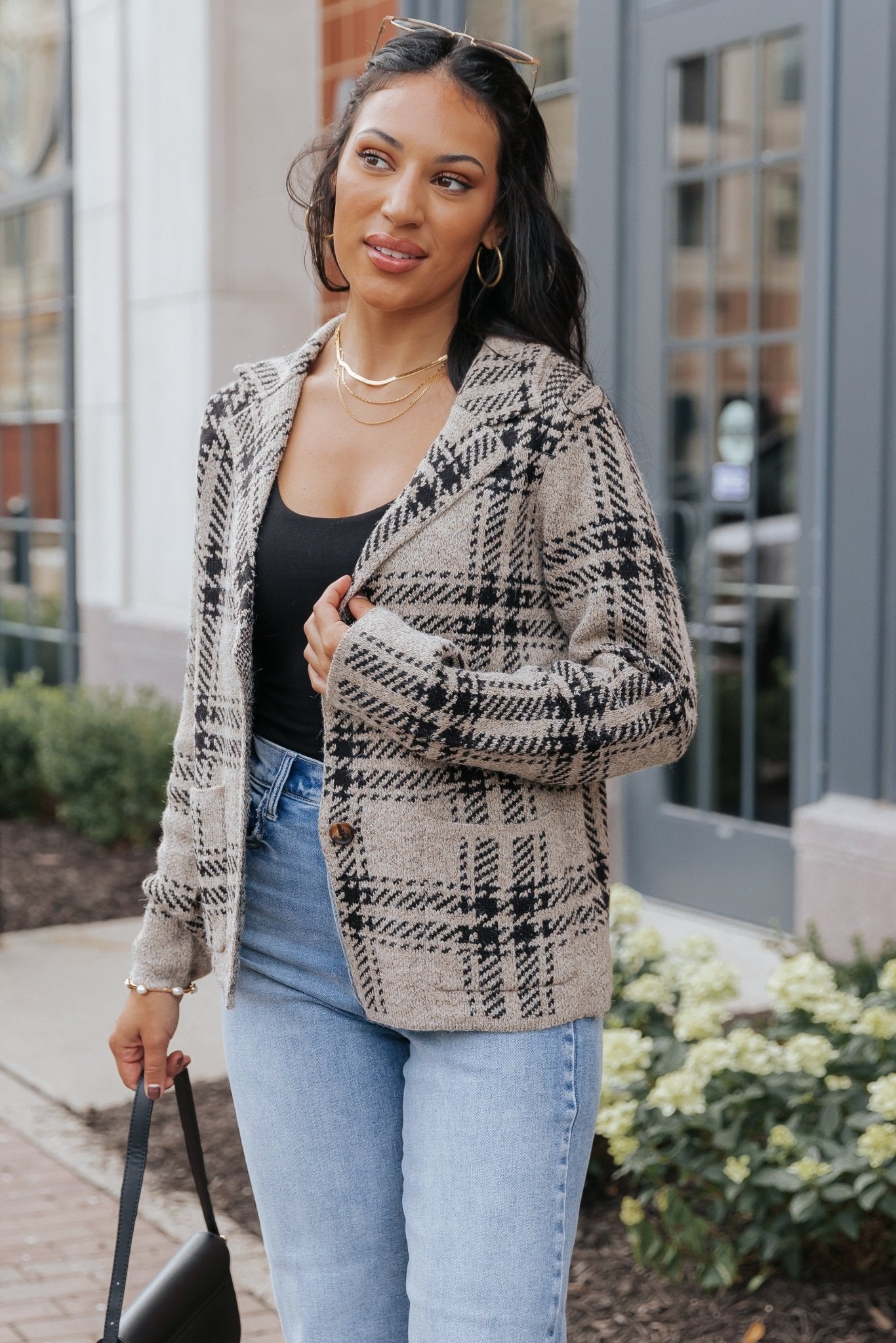 Black Plaid Button Up Sweater Jacket - Magnolia Boutique