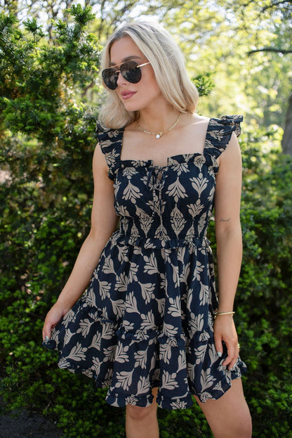 Black Print Ruffled Mini Dress | Pre Order - Magnolia Boutique