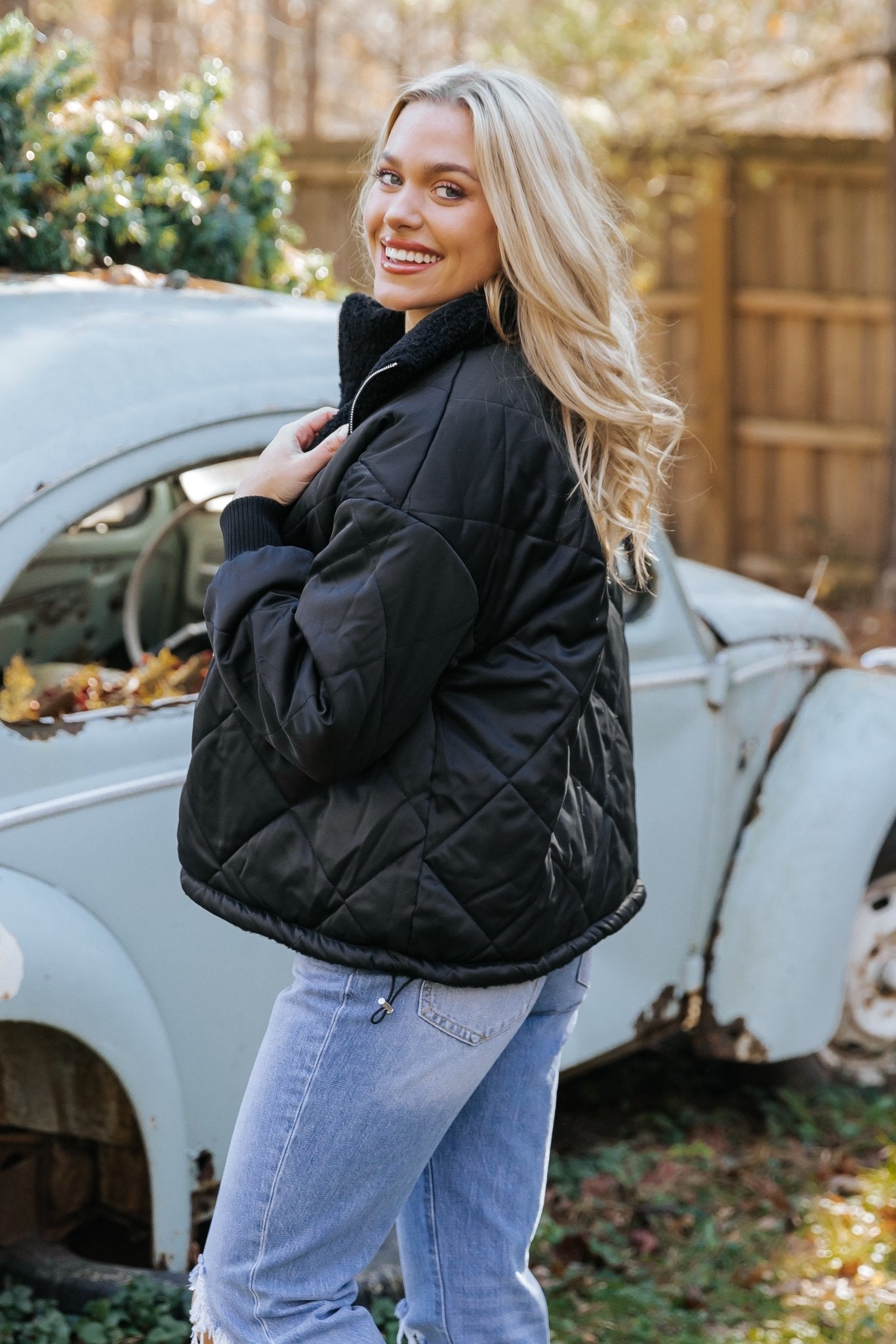 Black Reversible Faux Fur Puffer Jacket - Magnolia Boutique