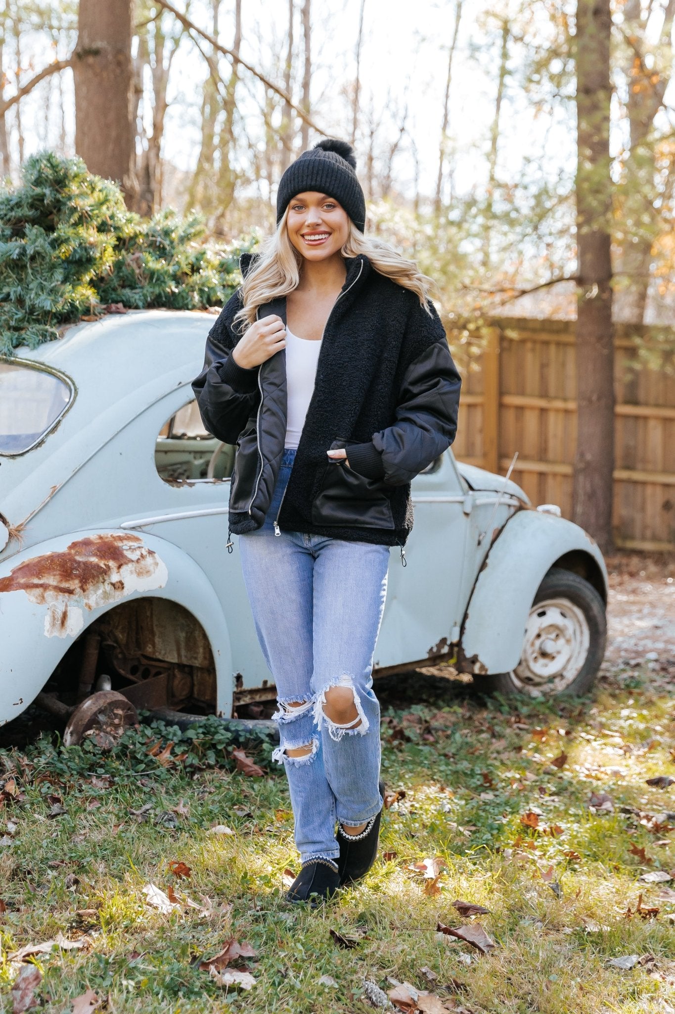 Black Reversible Faux Fur Puffer Jacket - Magnolia Boutique