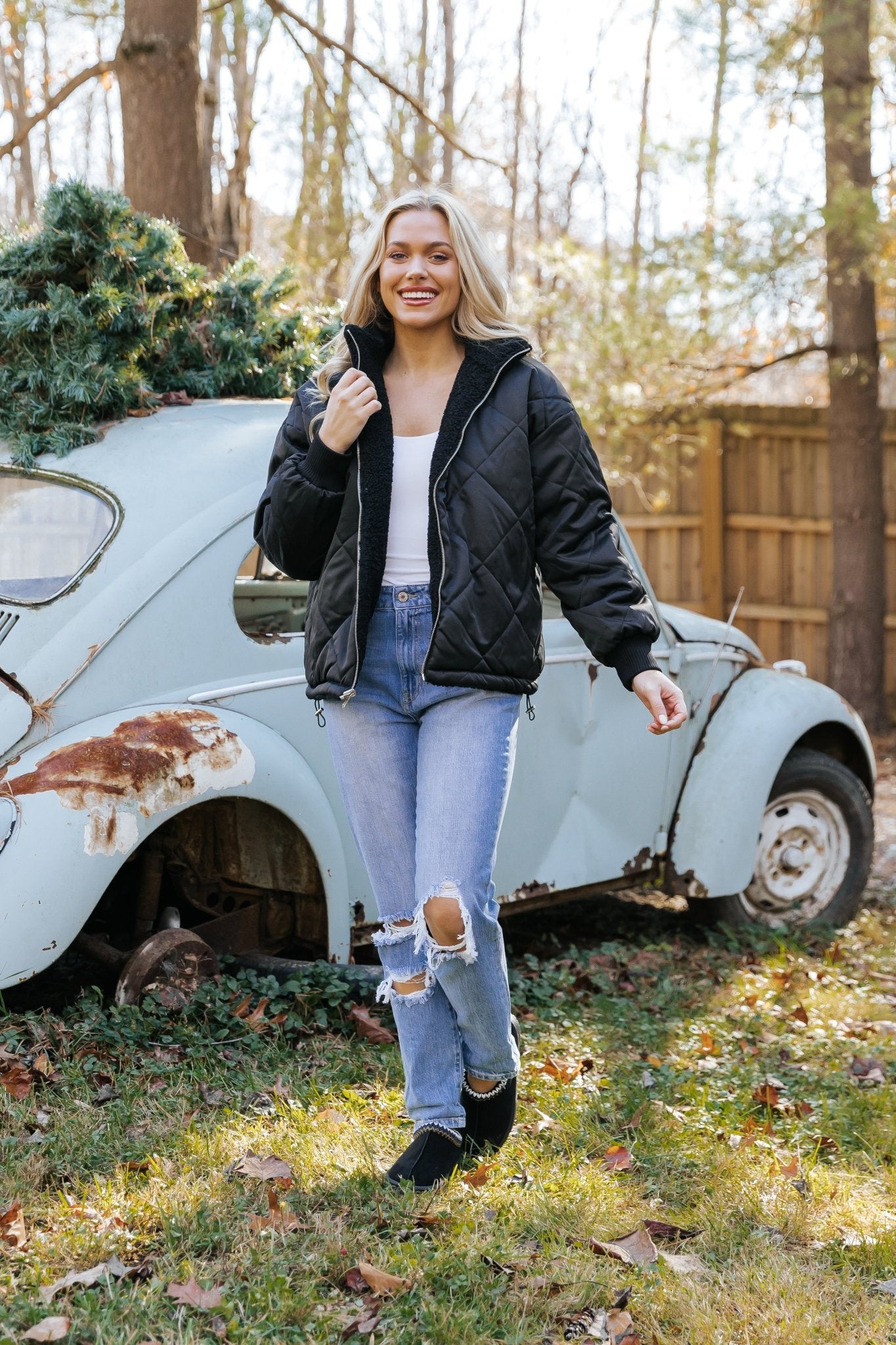 Black Reversible Faux Fur Puffer Jacket - Magnolia Boutique