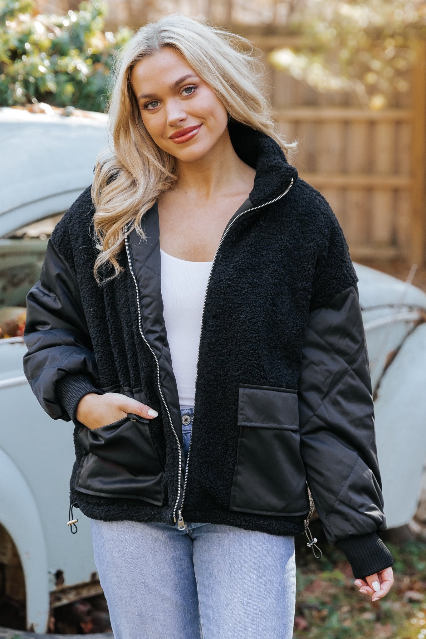 Black Reversible Faux Fur Puffer Jacket - Magnolia Boutique