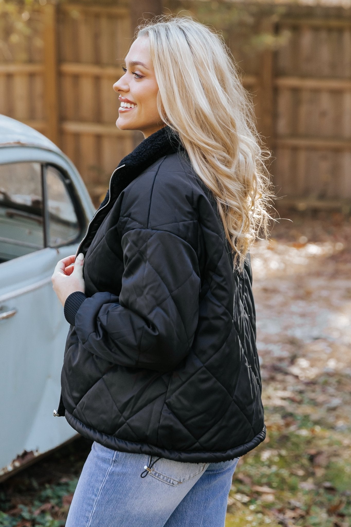 Black Reversible Faux Fur Puffer Jacket - Magnolia Boutique