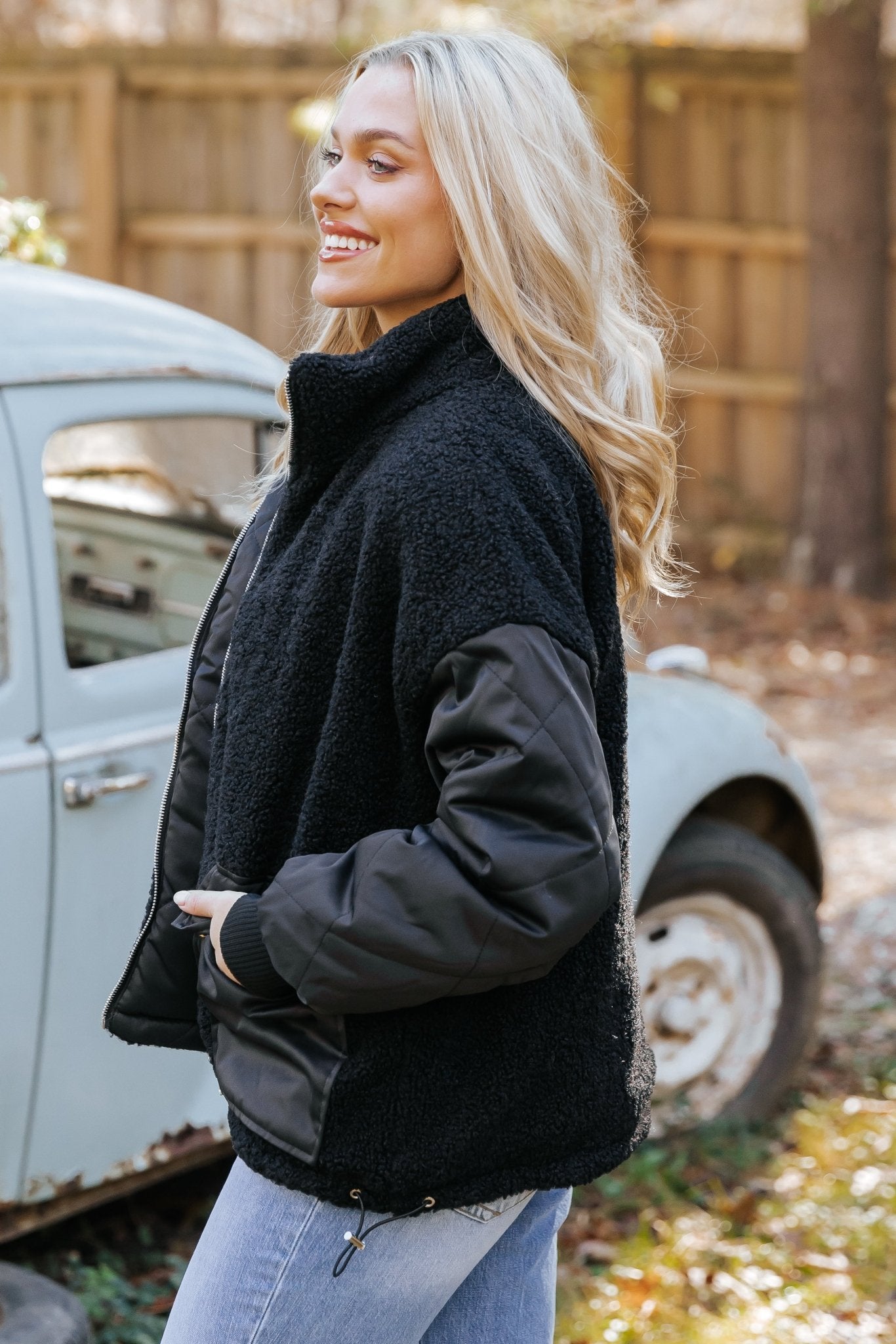 Black Reversible Faux Fur Puffer Jacket - Magnolia Boutique