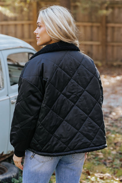 Black Reversible Faux Fur Puffer Jacket - Magnolia Boutique