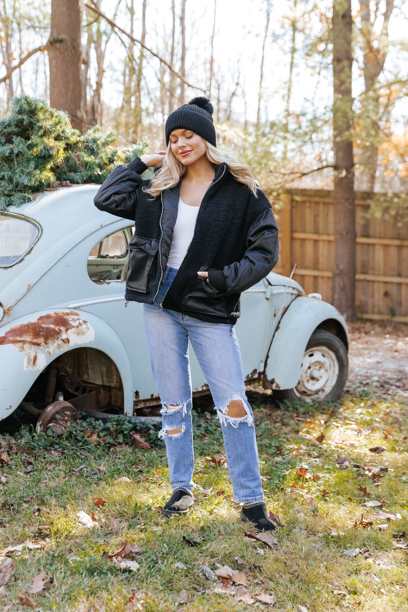 Black Reversible Faux Fur Puffer Jacket - Magnolia Boutique