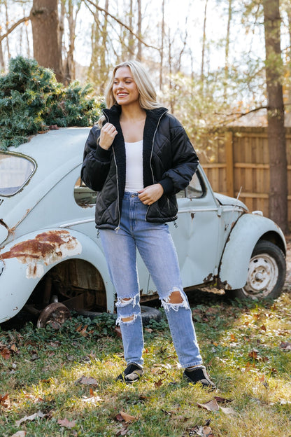 Black Reversible Faux Fur Puffer Jacket - Magnolia Boutique