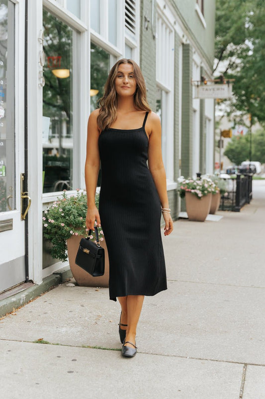 Black Ribbed Midi Tank Dress - Magnolia Boutique