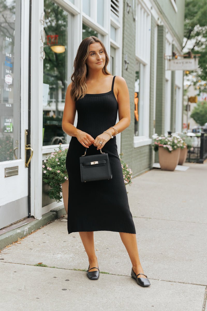 Black Ribbed Midi Tank Dress - Magnolia Boutique