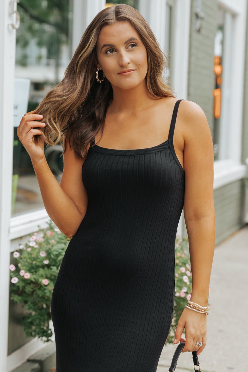 Black Ribbed Midi Tank Dress - Magnolia Boutique