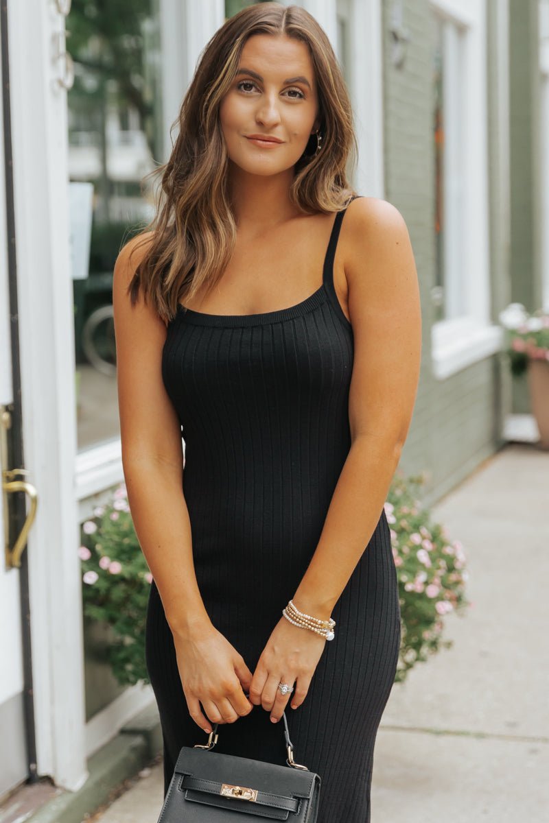 Black Ribbed Midi Tank Dress - Magnolia Boutique