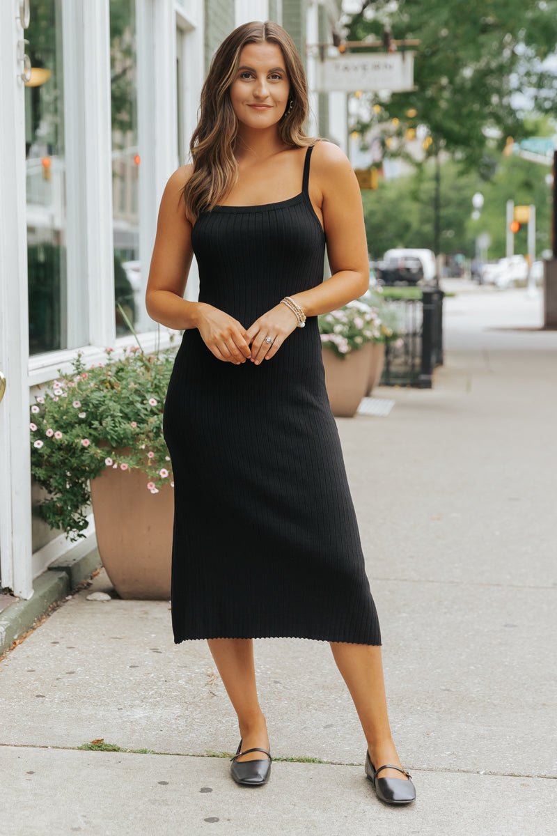 Black ribbed midi dress online