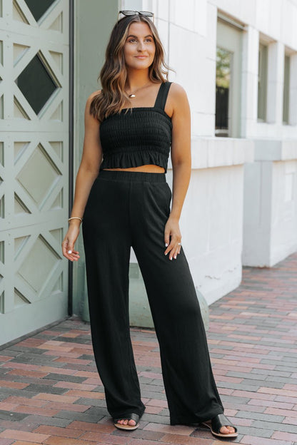 Black Ruffled Tank Top & Wide Leg Pant Set - Magnolia Boutique