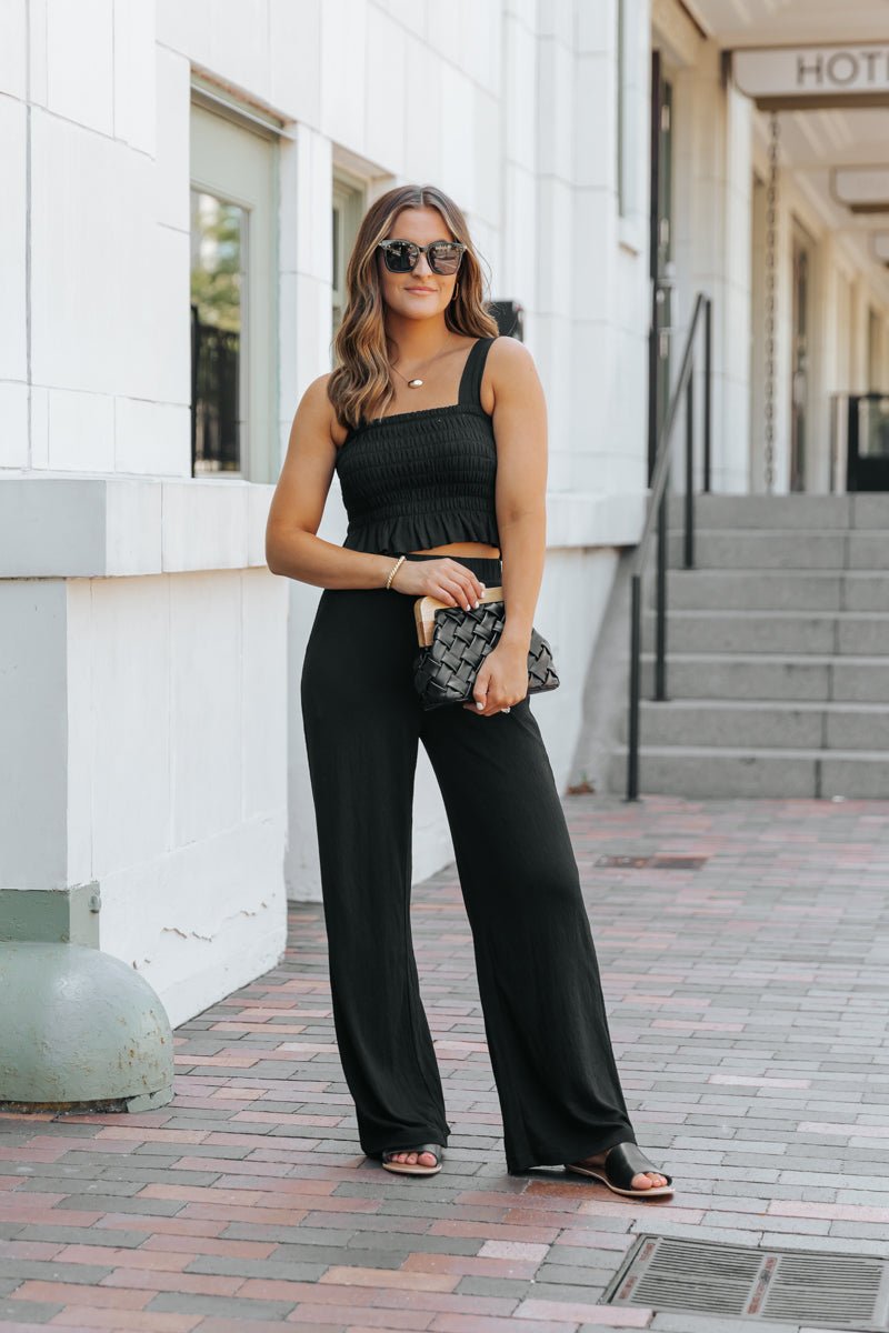 Black Ruffled Tank Top & Wide Leg Pant Set - Magnolia Boutique