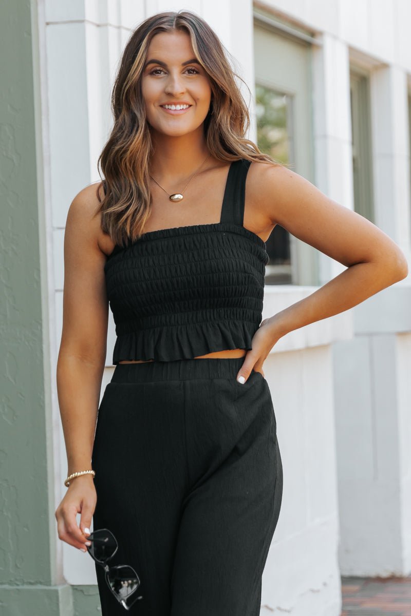 Black Ruffled Tank Top & Wide Leg Pant Set - Magnolia Boutique