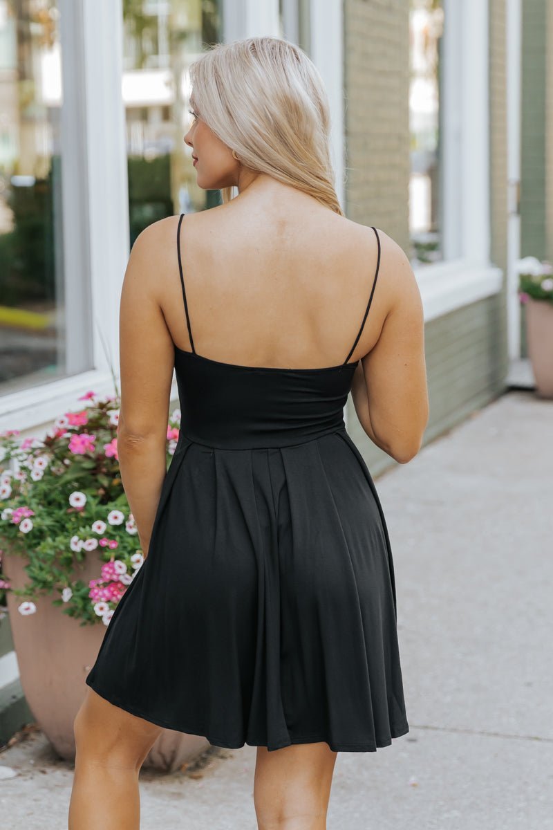 Black Scoop Neck Pleated Mini Dress - Magnolia Boutique