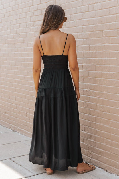 Black Shirred Waist Tiered Maxi Dress - Magnolia Boutique