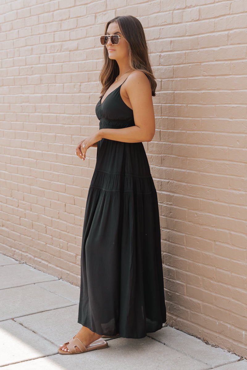 Black Shirred Waist Tiered Maxi Dress - Magnolia Boutique