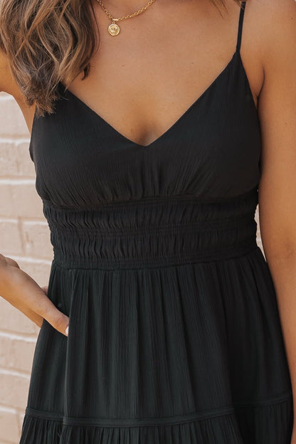 Black Shirred Waist Tiered Maxi Dress - Magnolia Boutique