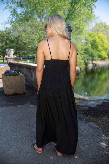 Black Shirred Waist Tiered Maxi Dress | Pre Order - Magnolia Boutique