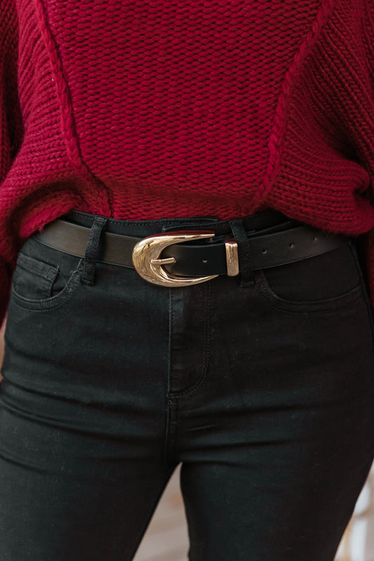 Black Sleek Faux Leather Belt - Magnolia Boutique