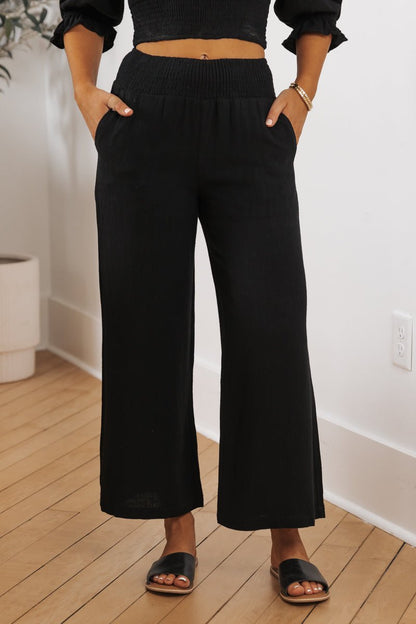Black Smocked Crop Top & Wide Leg Pant Set - Magnolia Boutique