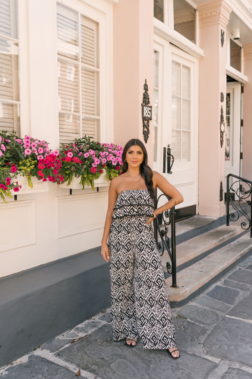 Black Strapless Print Ruffled Jumpsuit - Magnolia Boutique