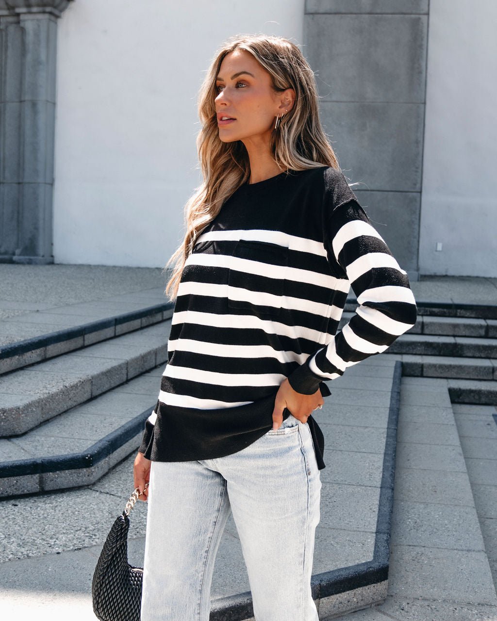 Black Striped Long Sleeve Sweater - Magnolia Boutique