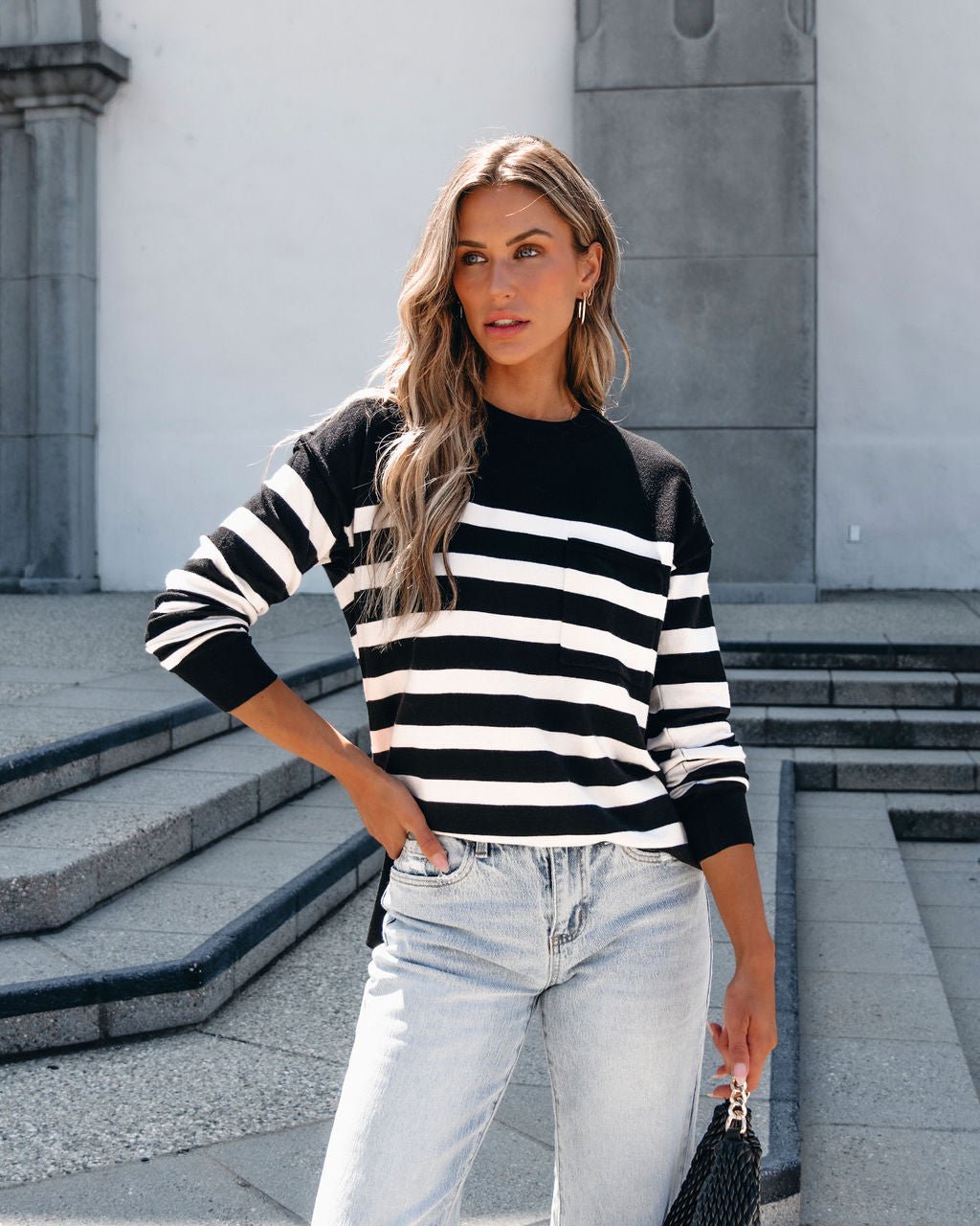 Black Striped Long Sleeve Sweater - Magnolia Boutique