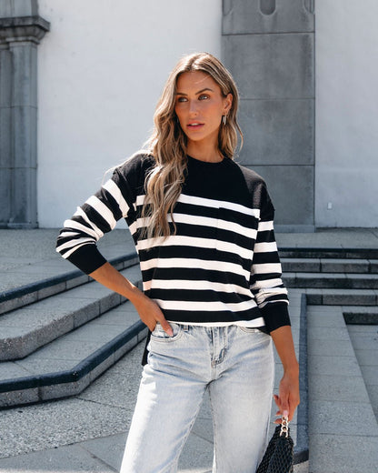 Black Striped Long Sleeve Sweater - Magnolia Boutique