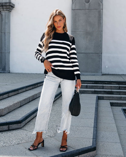 Black Striped Long Sleeve Sweater - Magnolia Boutique