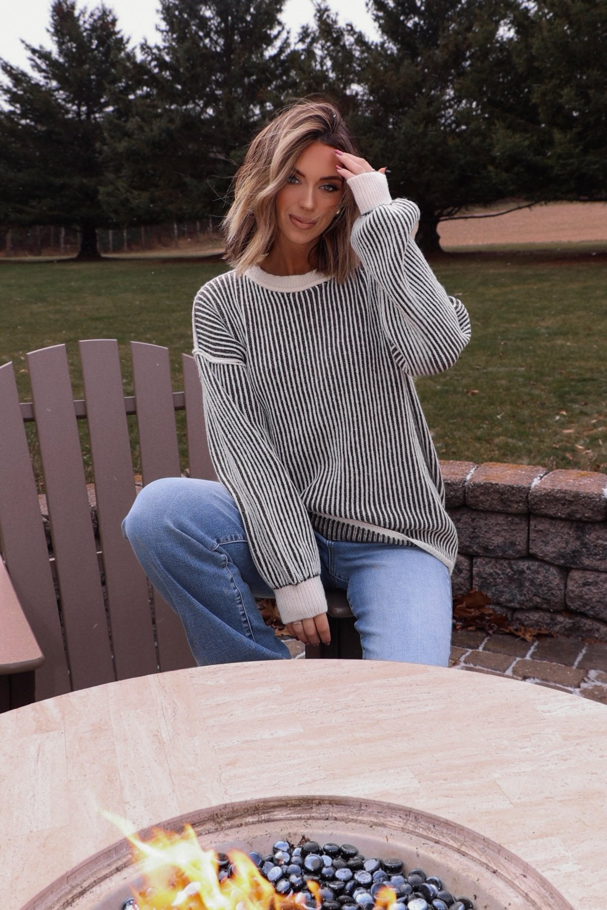 Black Striped Seam Detail Sweater - Magnolia Boutique