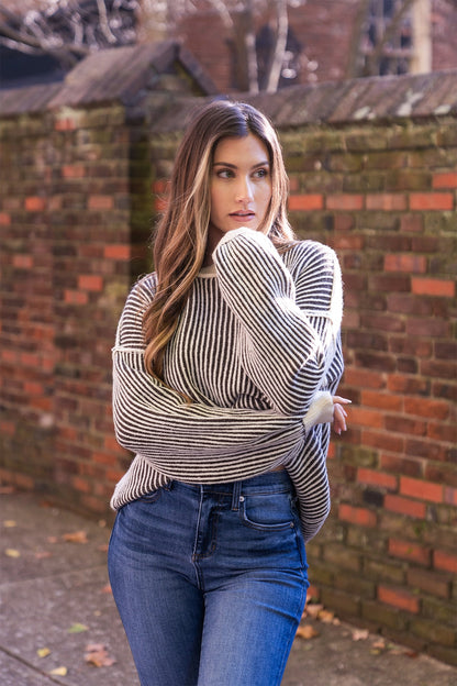 Black Striped Seam Detail Sweater - Magnolia Boutique