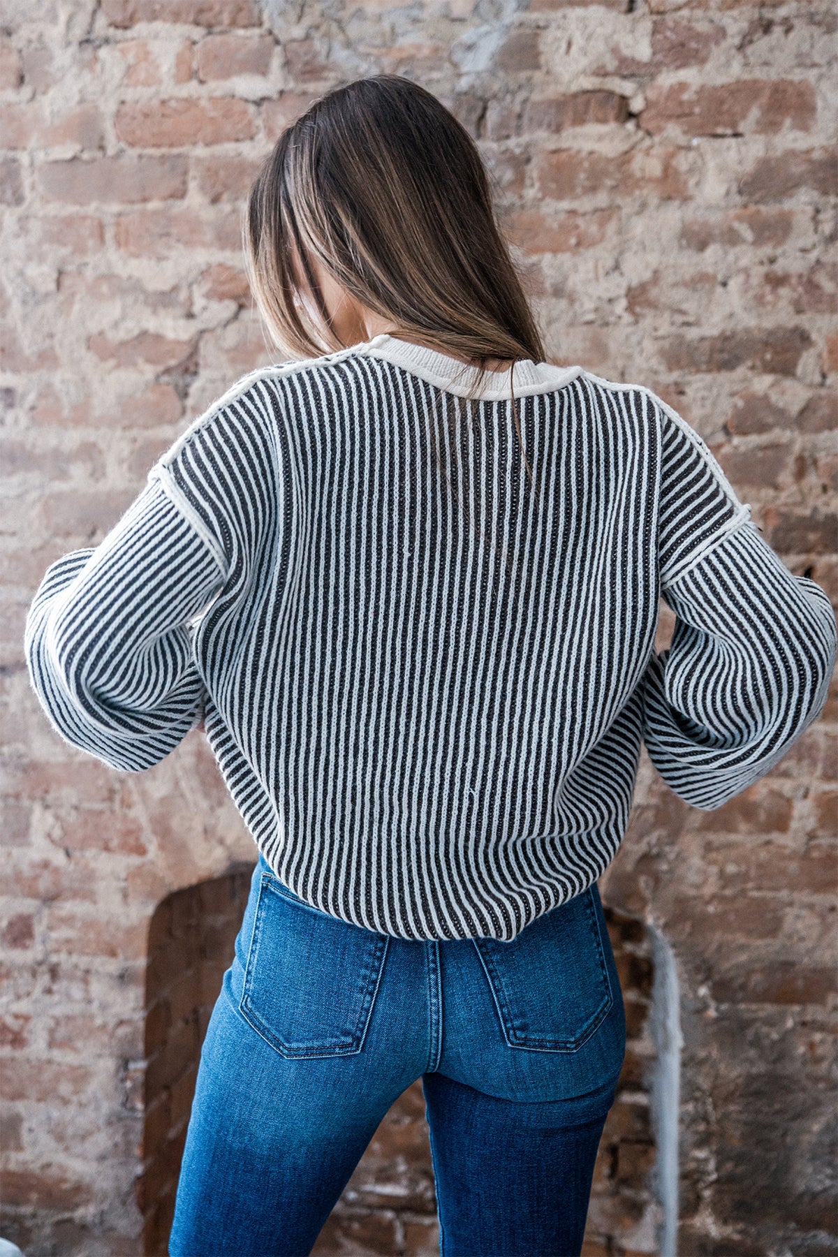 Black Striped Seam Detail Sweater - Magnolia Boutique