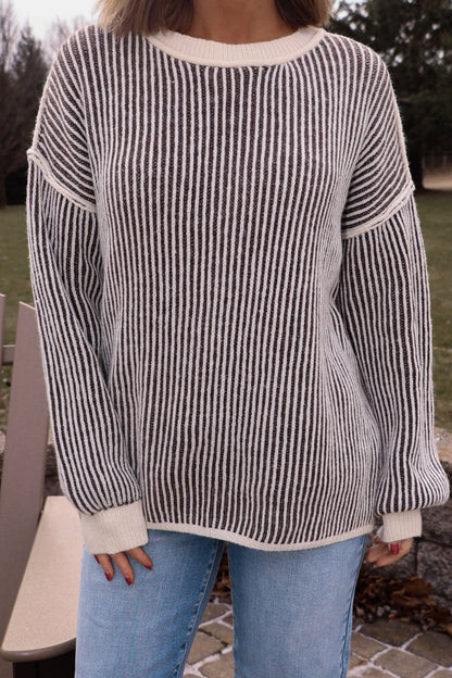 Black Striped Seam Detail Sweater - Magnolia Boutique