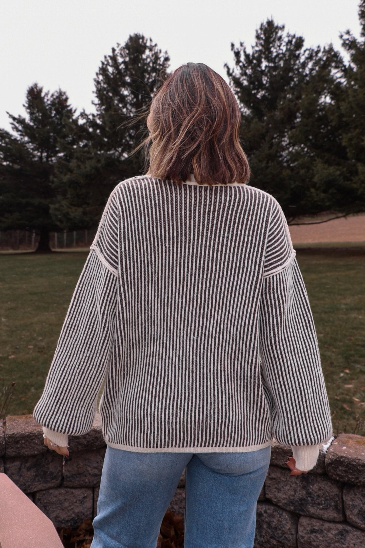 Black Striped Seam Detail Sweater - Magnolia Boutique