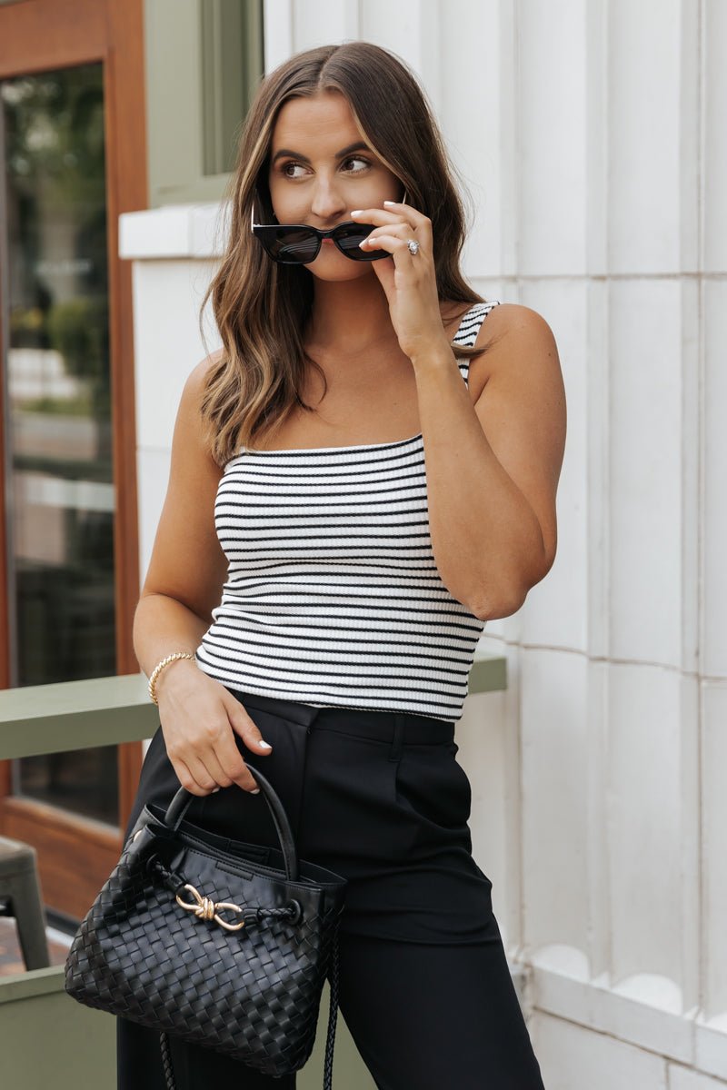 Black Striped Square Neck Tank Top | Pre Order - Magnolia Boutique