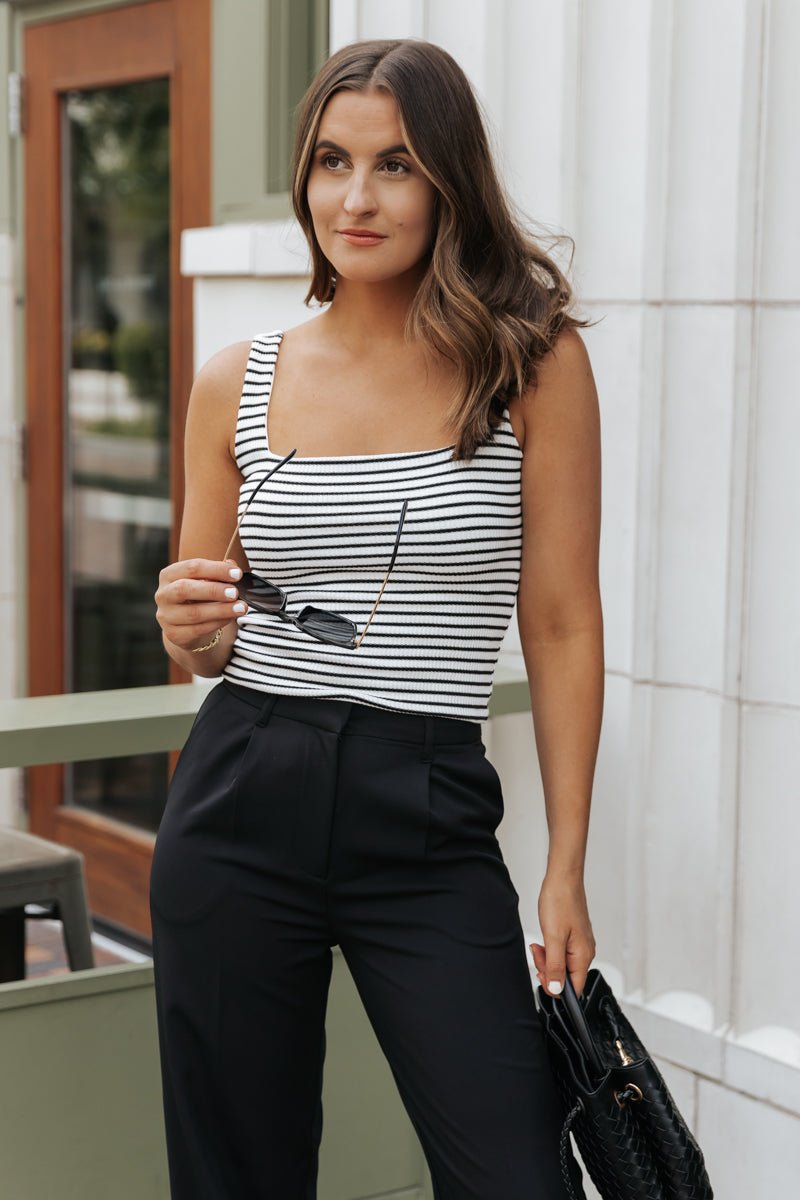 Black Striped Square Neck Tank Top | Pre Order - Magnolia Boutique