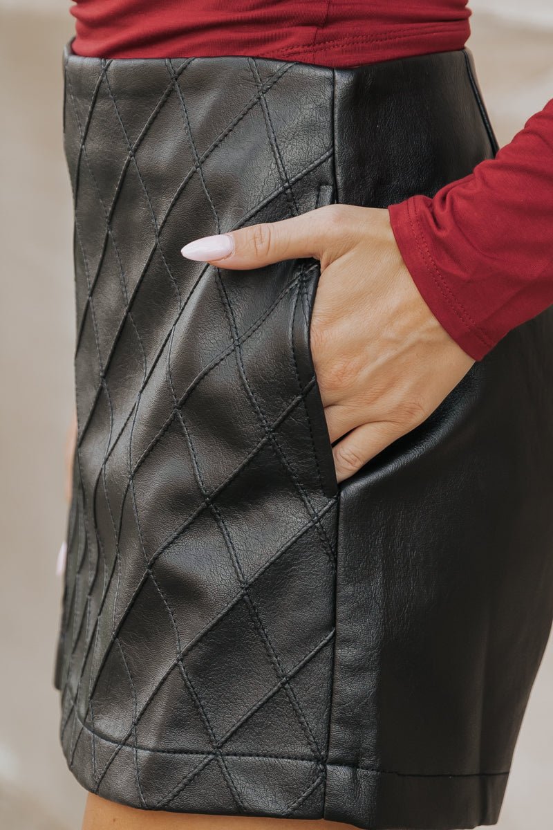 Black Textured Faux Leather Skort - Magnolia Boutique