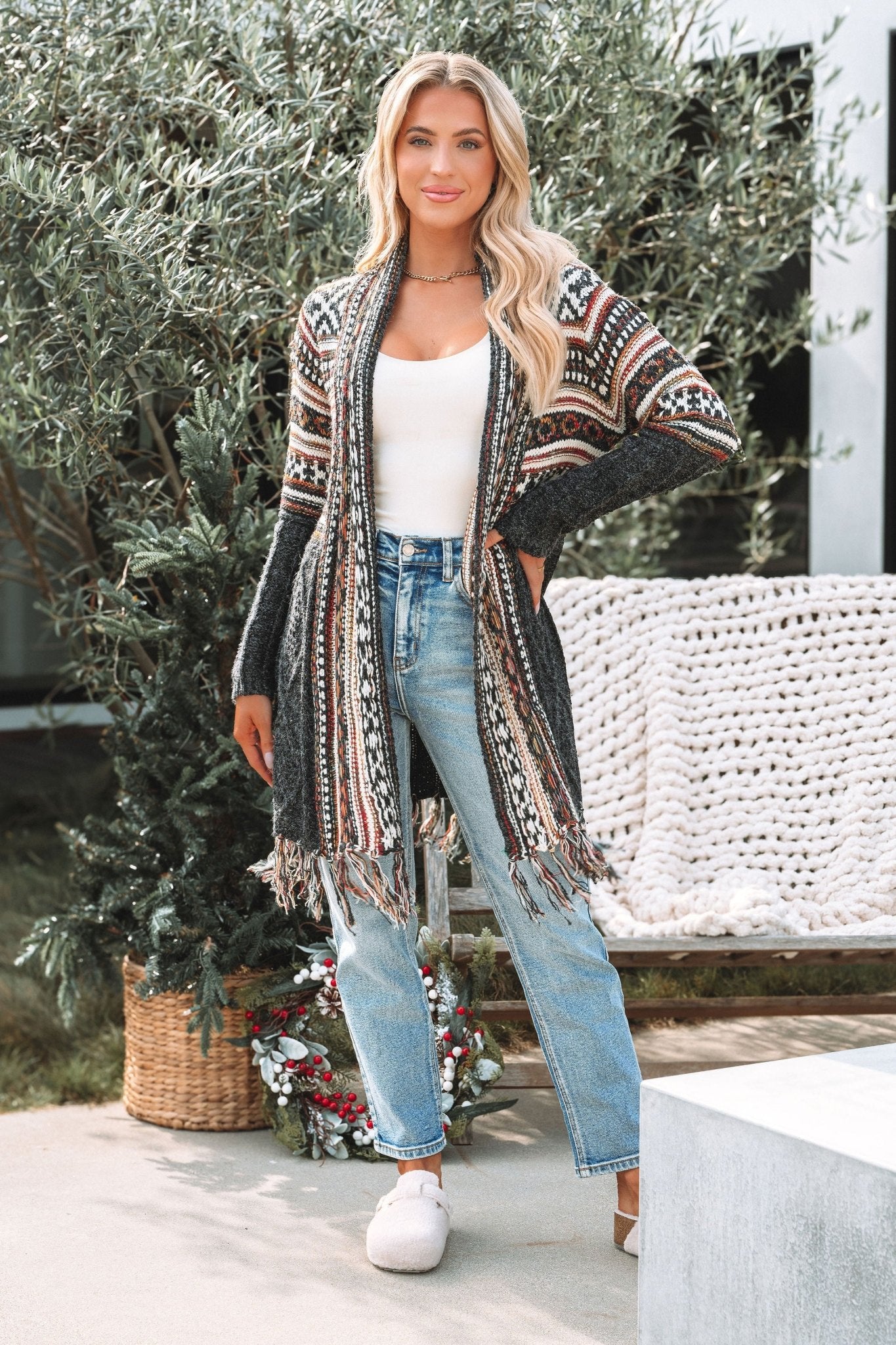 Black Tribal Print Fringe Duster Cardigan - Magnolia Boutique