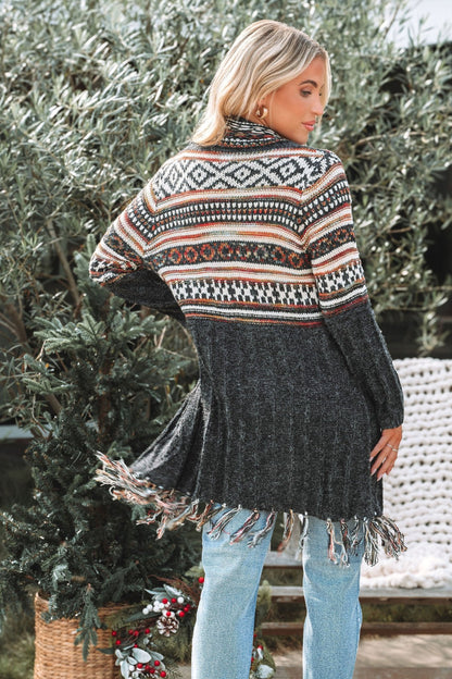 Black Tribal Print Fringe Duster Cardigan - Magnolia Boutique