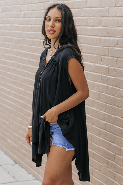 Black V Neck Asymmetrical Top - Magnolia Boutique