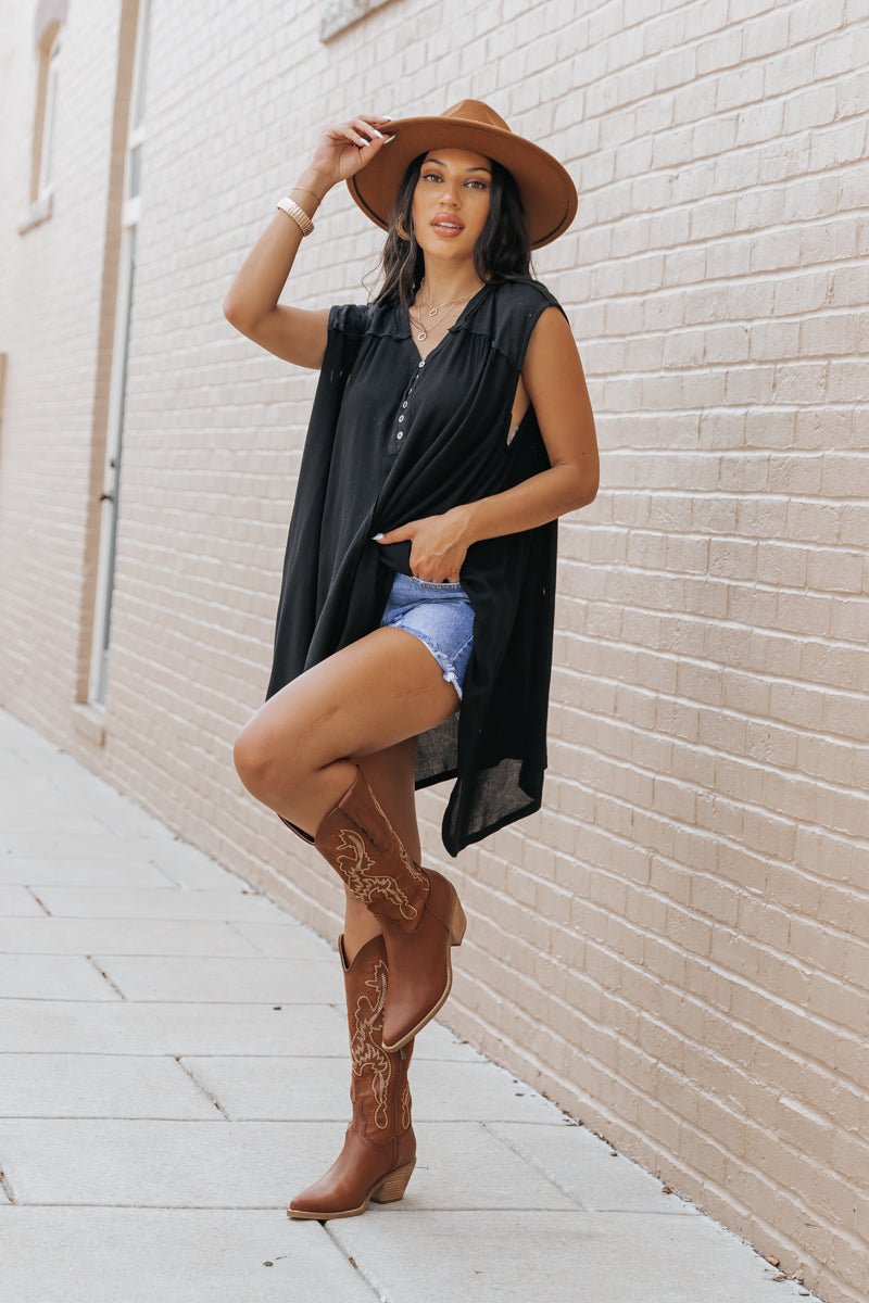 Black V Neck Asymmetrical Top - Magnolia Boutique