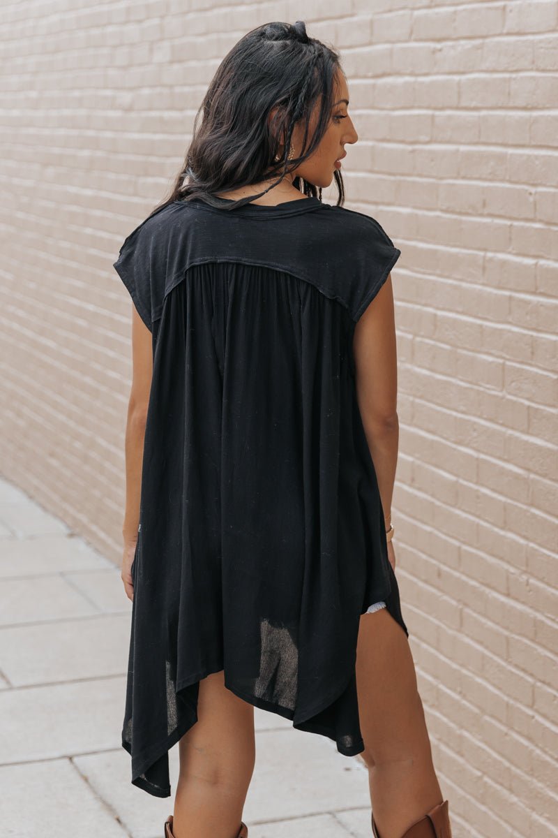 Black V Neck Asymmetrical Top - Magnolia Boutique