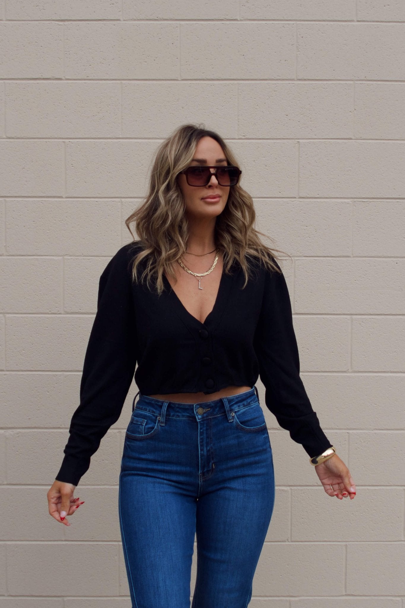 Black V Neck Buttoned Cardigan