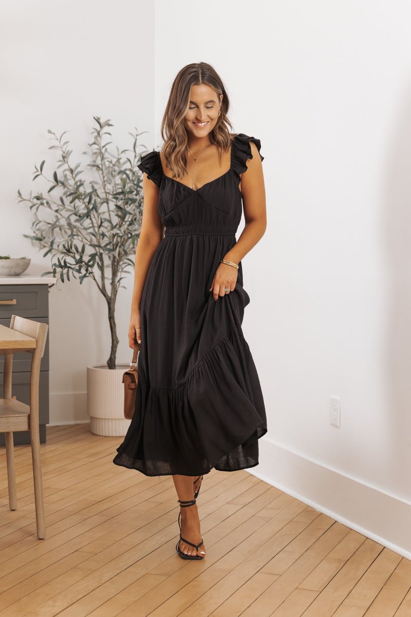 Black V Neck Tiered Maxi Dress - Magnolia Boutique