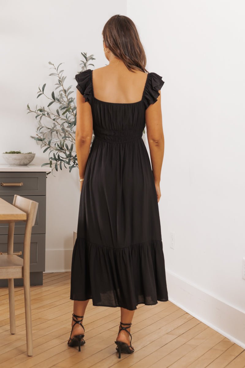Black V Neck Tiered Maxi Dress - Magnolia Boutique