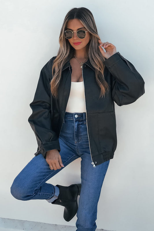 Black Wash Faux Leather Jacket - Magnolia Boutique